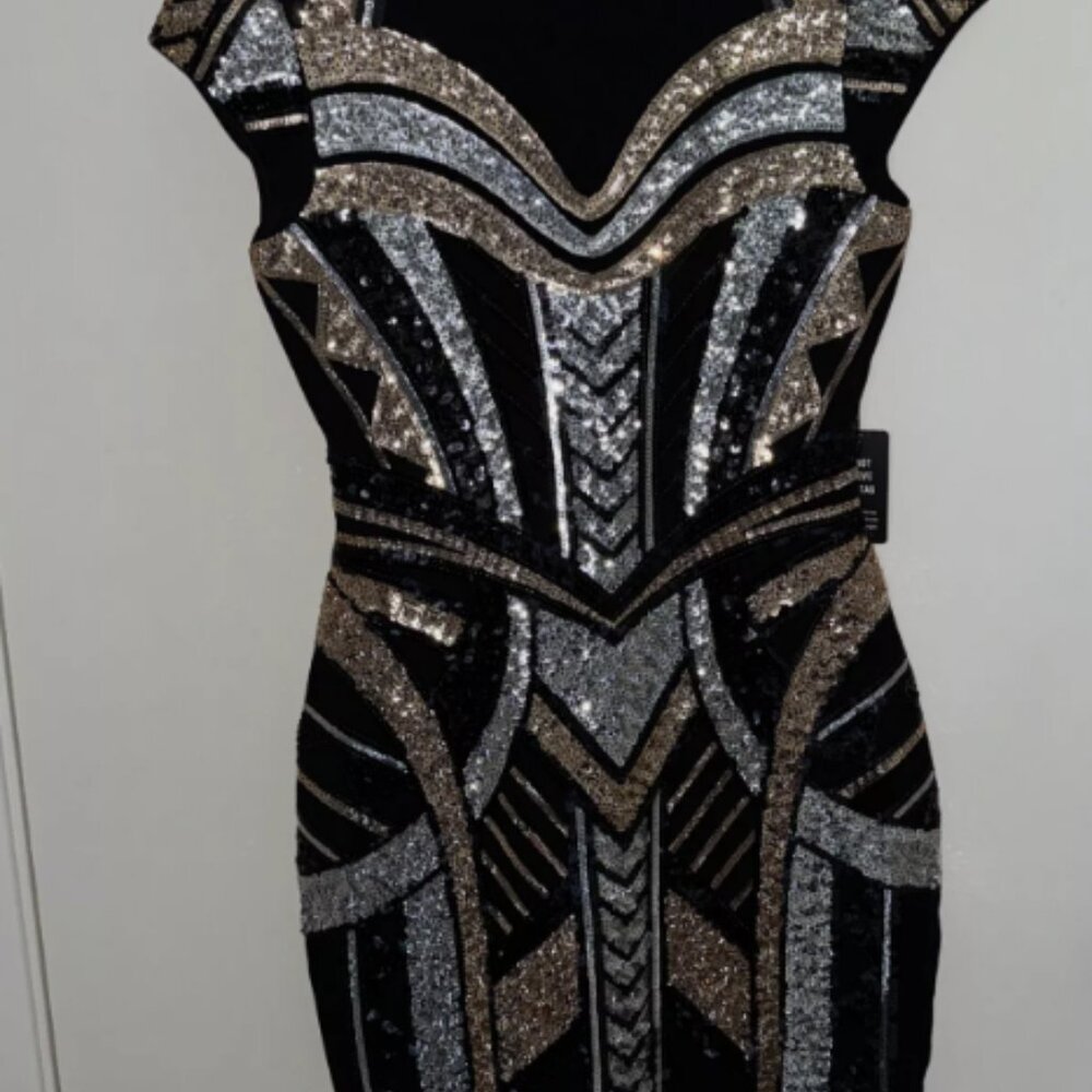 Express Sequin Bodycon Art Deco Geometric Aztec Mini Dress XS NWT